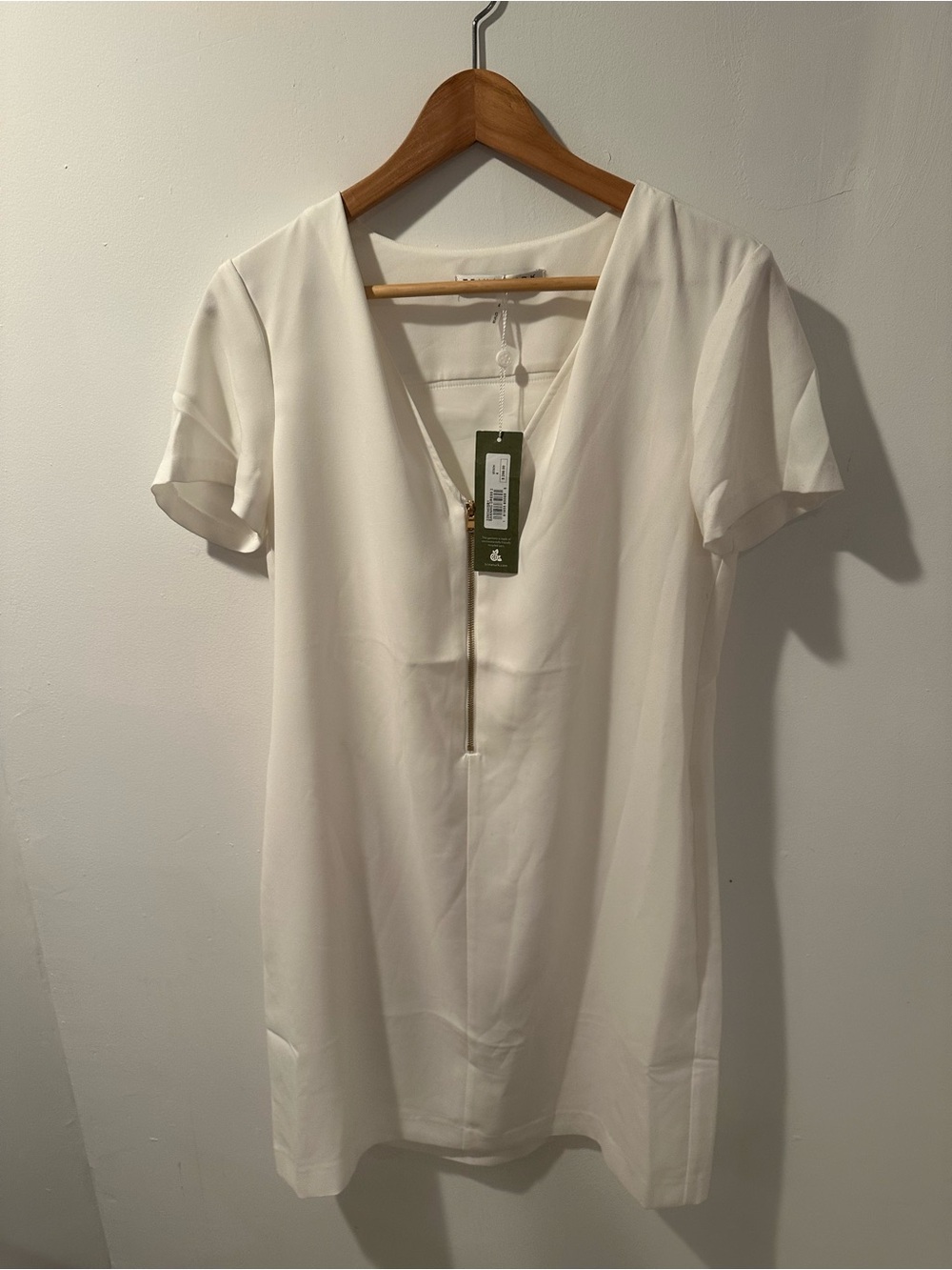Trina Turk White V-Neck Mini Dress with Front Zip